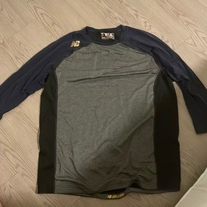 New Balance Baseball 3/4 sleeve shirt. Navy blue sleeves, grey front, black back